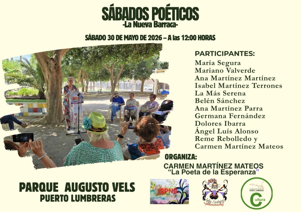 El Parque Augusto Vels acogerá una nueva edición de ‘Sábados Poéticos’ este sábado, 30 de mayo