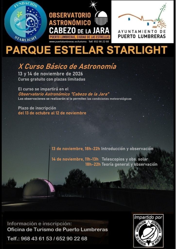 Puerto Lumbreras celebrará la X edición del ‘Curso Básico de Astronomía’ en el Observatorio Astronómico Cabezo de la Jara